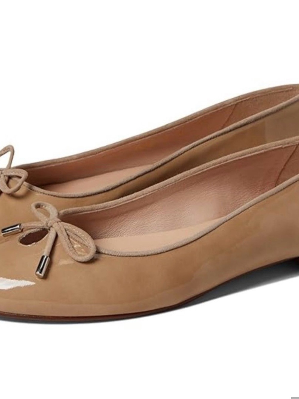 French Sole Beige Patent Ballet Flats with Bow